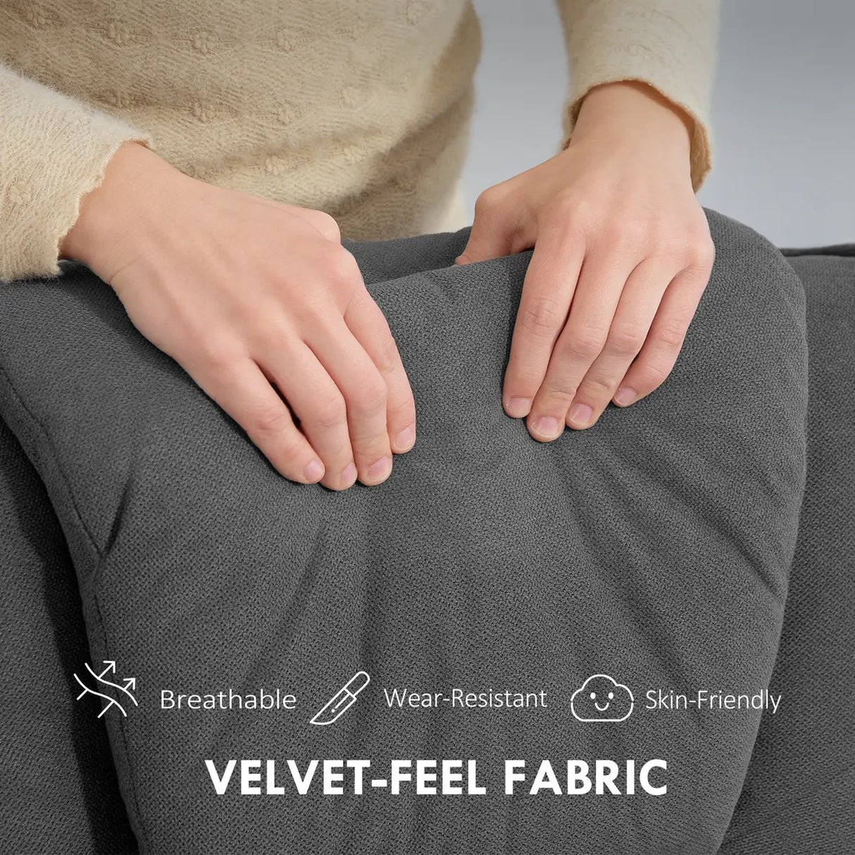 HOMCOM Rocker Swivel Recliner Chair with Footstool - Charcoal Grey Velvet