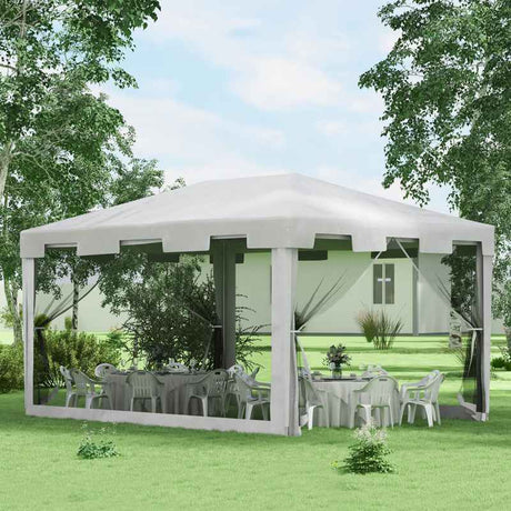 Outsunny 4 x 3 m Party Tent Wedding Gazebo Outdoor Waterproof PE Canopy Shade with Panel