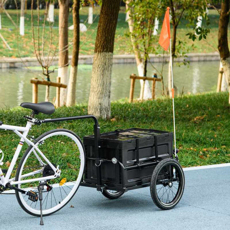 HOMCOM Steel Trailer for Bike, Bicycle Cargo Trailer with 65L Foldable Storage Box and Safe Reflectors, Max Load 40KG, Black