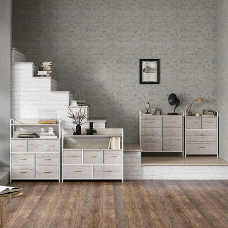 HOMCOM Rustic Chest of Six Fabric Drawers - Natural