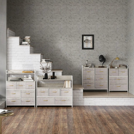 HOMCOM Rustic Chest of Six Fabric Drawers - Natural