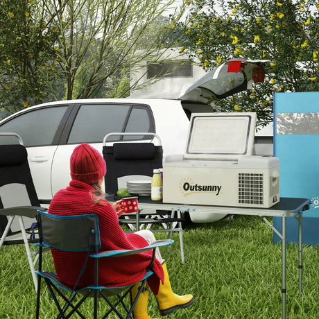Outsunny 16L Portable Car Fridge, -20 to 10 Adjustable Temperature - Khaki/Grey