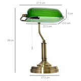 HOMCOM Banker's Desk Lamp with Antique Bronze Tone Base, Table Lamp with Green Glass Shade for Home Office, Green