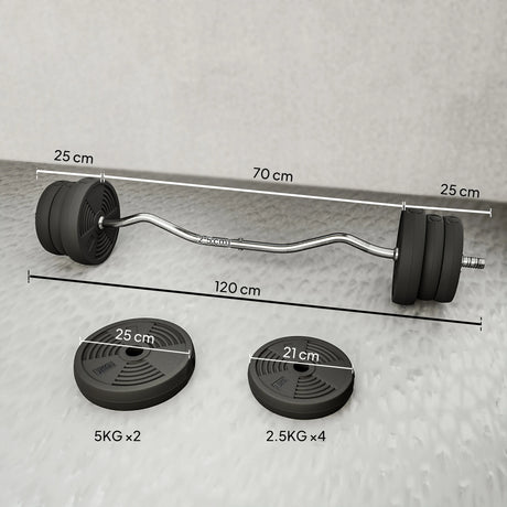 SPORTNOW 25kg Barbell Set, Adjustable Weights with Curl bar and Non-Slip Handle, for Women and Men Weight Lifting Training
