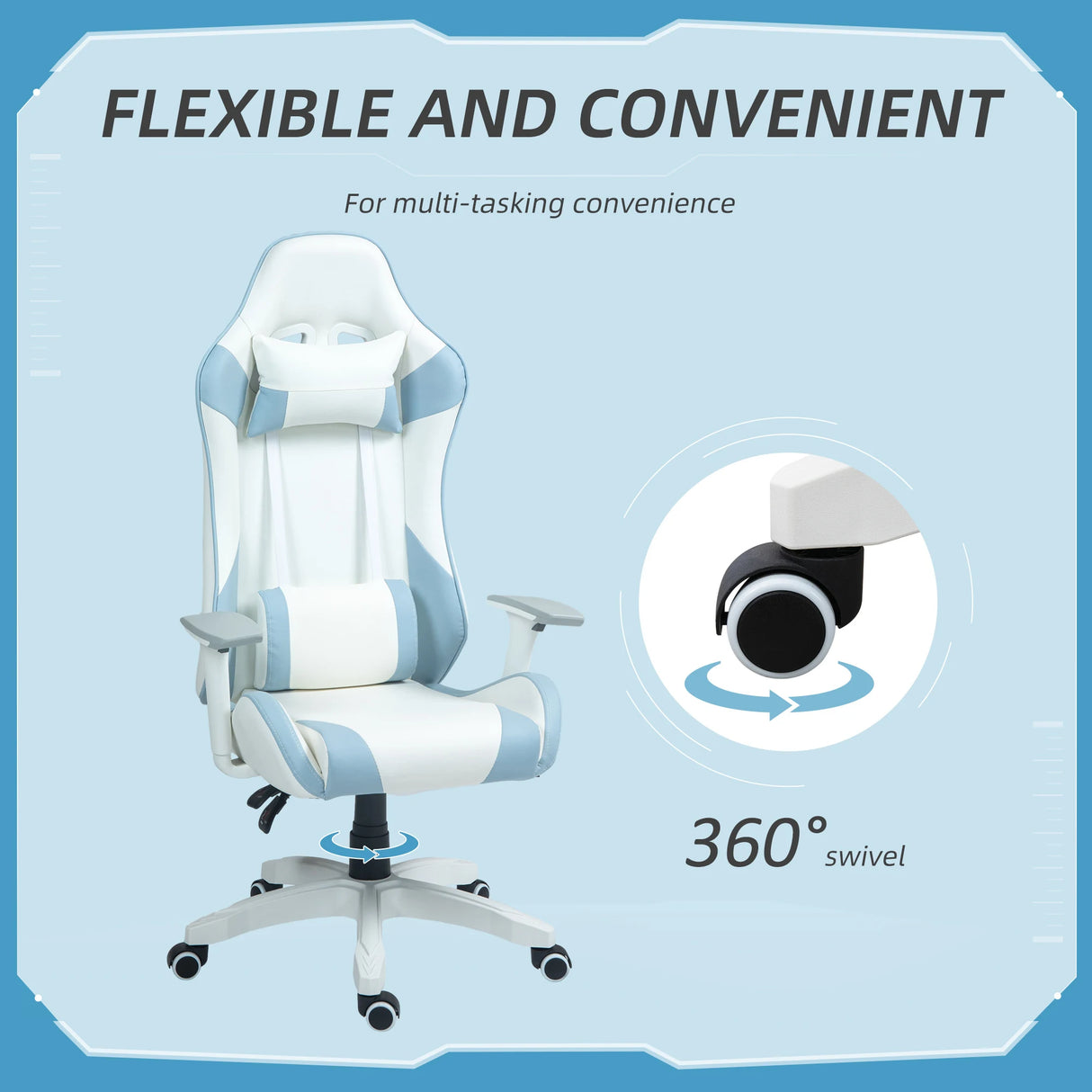 HOMCOM Faux Leather Colour Block Gaming Chair, with 135 Reclining Back - Blue/White