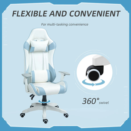 HOMCOM Faux Leather Colour Block Gaming Chair, with 135 Reclining Back - Blue/White
