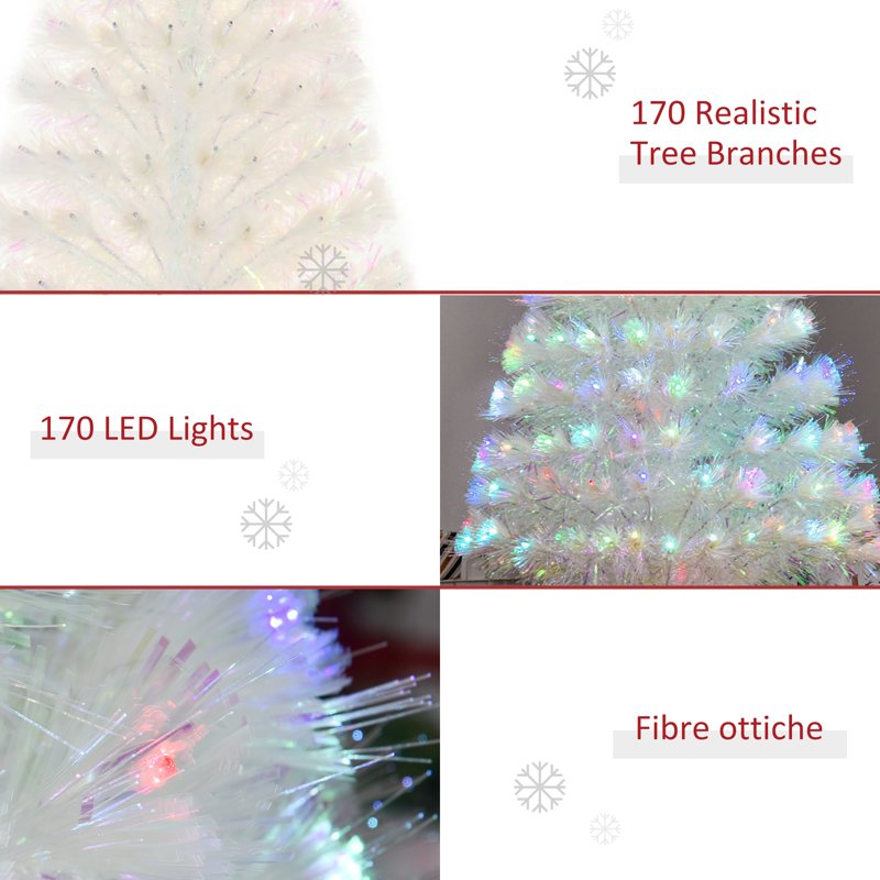 HOMCOM 4 Feet Prelit Artificial Christmas Tree with Fiber Optic LED Light, Holiday Home Xmas Decoration, White