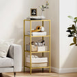 HOMCOM 4-Tier Shelving Unit, Glass Shelf, Vertical Storage Shelf for Living Room, Home Office, Bedroom, Bathroom, Gold Tone