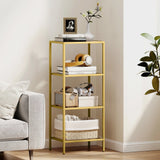 HOMCOM 4-Tier Shelving Unit, Glass Shelf, Vertical Storage Shelf for Living Room, Home Office, Bedroom, Bathroom, Gold Tone
