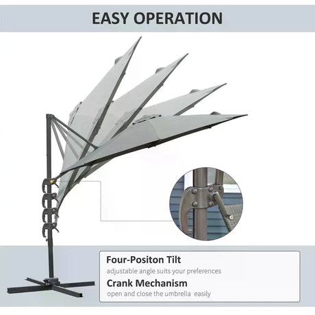 Outsunny 3(m) Offset Parasol Cantilever Hanging Umbrella 360 Rotation w/ Base Dark Grey