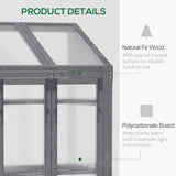 Outsunny Wooden Cold Frame Polycarbonate Greenhouse with Openable Top Cover and Double Door, Grow House for Flower, Vegetable and Plants, 70 x 50 x 120cm, Grey