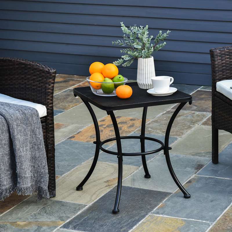 Outsunny Square Garden Metal Bistro Table Outdoor Patio Coffee Side Desk - Black 45L X 45W X 50H CM