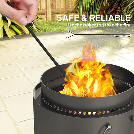 Outsunny Smokeless Fire Pit with Ash Catcher, 37cm Portable Wood Burning Firepit with Poker for Garden Camping Bonfire Party, Metal, Dark Grey