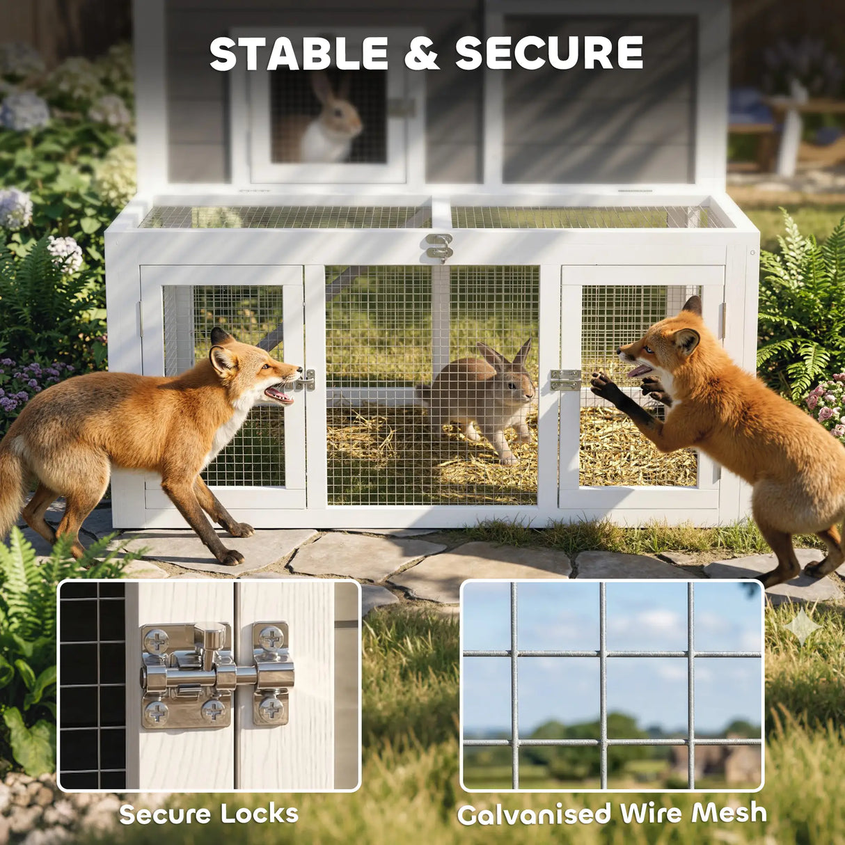 PawHut Wooden Rabbit Hutch, Indoor Outdoor Bunny Cage with Waterproof & Openable Roof, Pull Out Tray and Ramp, Guinea Pig Hutch