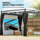Outsunny 3 x 3 m Pergola with Retractable Roof Canopy and Curtains, UPF30+ Metal Frame Garden Pergola Gazebo Sun Shade, Dark Grey