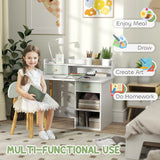 AIYAPLAY Two-Piece Children Study Table with Hutch, Kids Desk and Chair Set with Storage, Drawer, Shelves, Green