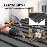 Outsunny Set of 12 Corrugated Steel Roof Sheet Panels - Black