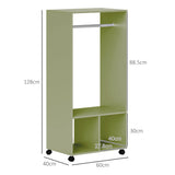 HOMCOM Open Wardrobe on Wheels, Bedroom Wardrobe with Clothes Hanging Rail, 2 Storage Shelves, Mobile Garment Rack for Cloakroom, Hallway, Green