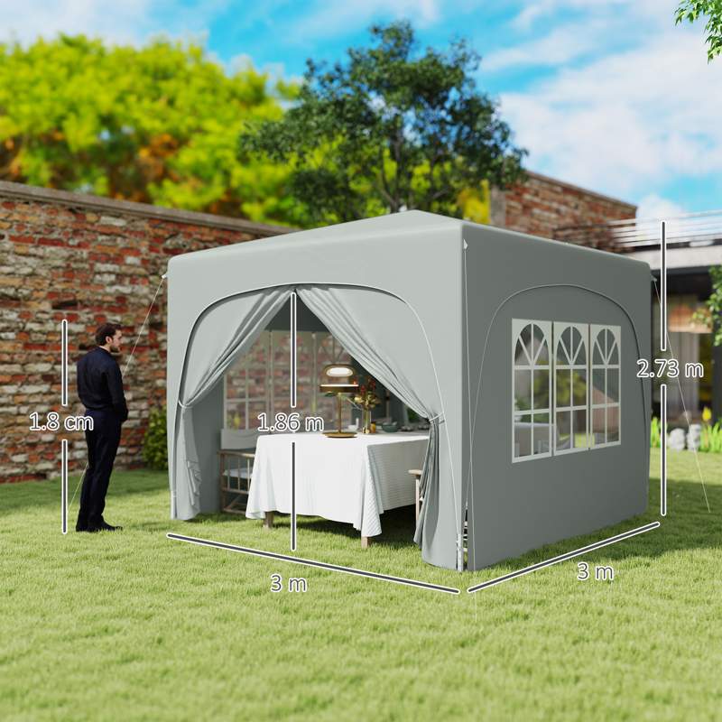 Outsunny 3 x 3m Pop-Up Gazebo Shelter, with Accessories - Light Grey