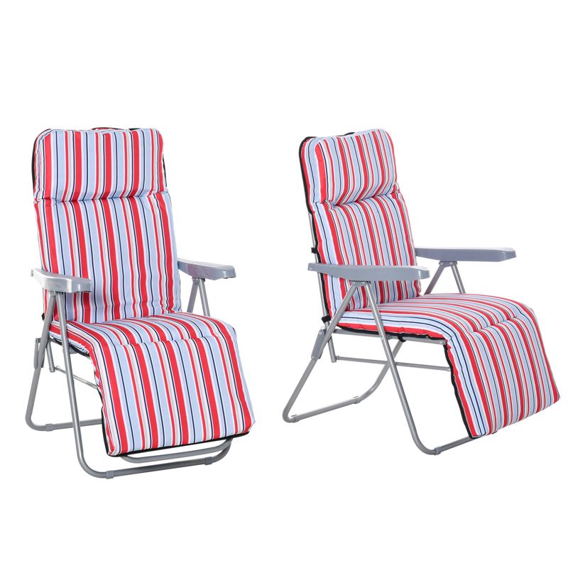 Outsunny Set of 2 Garden Sun Lounger Outdoor Reclining Seat Cushioned Seat Foldable Adjustable Recliner Red and White