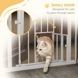 PawHut Extra Tall Pet Gate, Indoor Dog Safety Gate, with Cat Flap, Auto Close, 74-80cm Wide - White