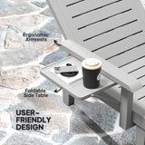 Outsunny Set of 2 Resin Reclining Sun Loungers for Garden, 5 Positions Adjustable Outdoor Chaise Lounge Chairs with Wood Texture Surface, Armrests, Foldable Side Table for Garden, Beach, Light Grey