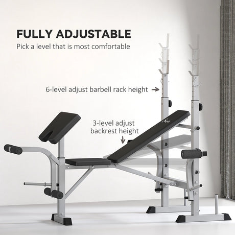 HOMCOM Adjustable Weight Bench with Squat Rack, Heavy Duty Bench Press Rack with Preacher Curl Pad, Leg Developer, Barbell Rack, Butterfly, Home Gym Strength Training Multiuse Workout Bench, Grey