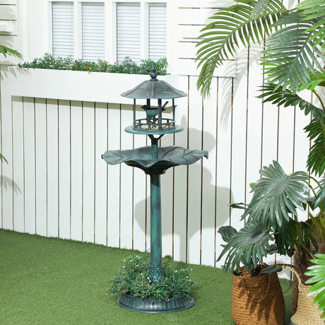 Outsunny 3-in-1 Garden Bird Bath, Freestanding Birdbath with Large Water Basin, Underneath Flower Planter, 50 x 113 cm, Green