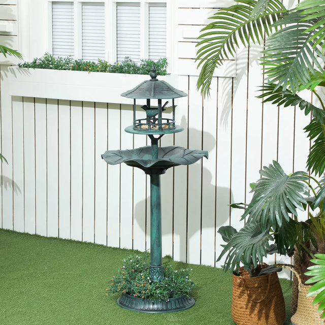 Outsunny 3-in-1 Garden Bird Bath, Freestanding Birdbath with Large Water Basin, Underneath Flower Planter, 50 x 113 cm, Green