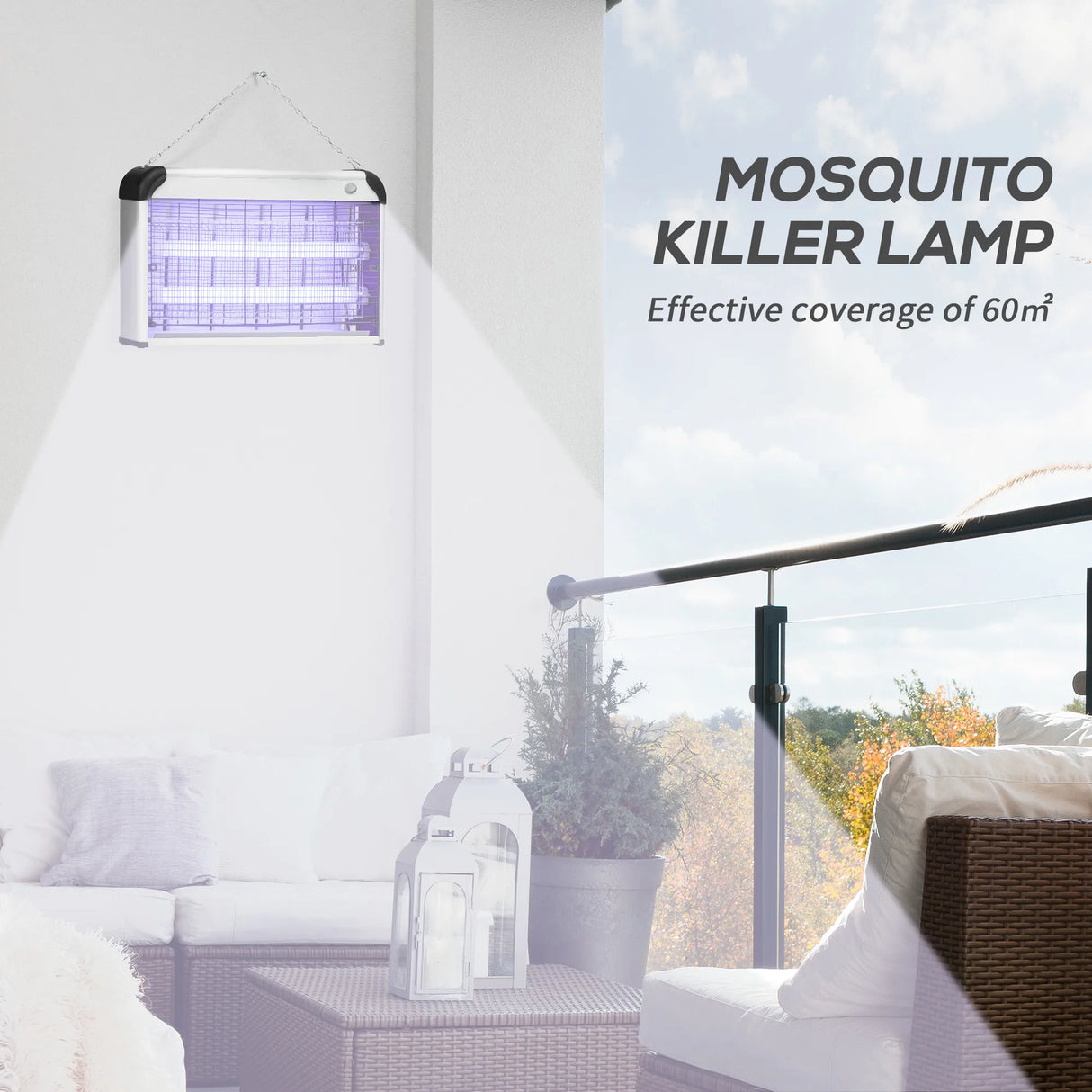 Outsunny 30W Electric Fly Zapper, Bug Zapper with UK Plug, 2 UV Bulbs, Hanging Chain, On/Off Switch and Removable Catch Tray, 60m2 Coverage Insect Mosquito Killer for Indoor and Outdoor Use, Silver