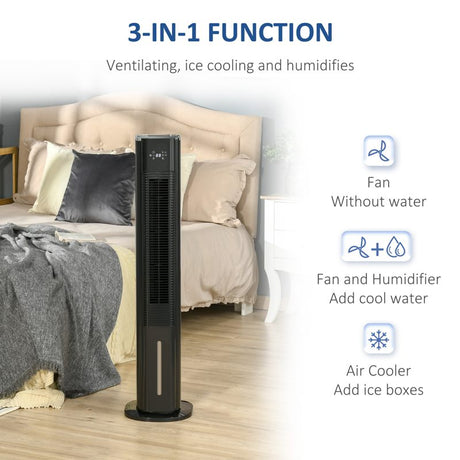 HOMCOM Nine Setting Tower Fan Humidifier, with Ice Boxes - Black