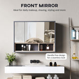 HOMCOM Bathroom Mirror Cabinet, Wall Mounted Bathroom Cabinet with Mirror, 3 Doors and Cupboards, Grey