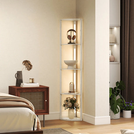 HOMCOM Corner Floor Lamp for Living Room Bedroom with Dimmable Warm White LED Light, Modern Tall Standing Lamp, Oak