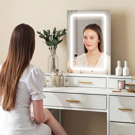 HOMCOM Multi-Storage Elegant Dressing Table, with LED Mirror - White