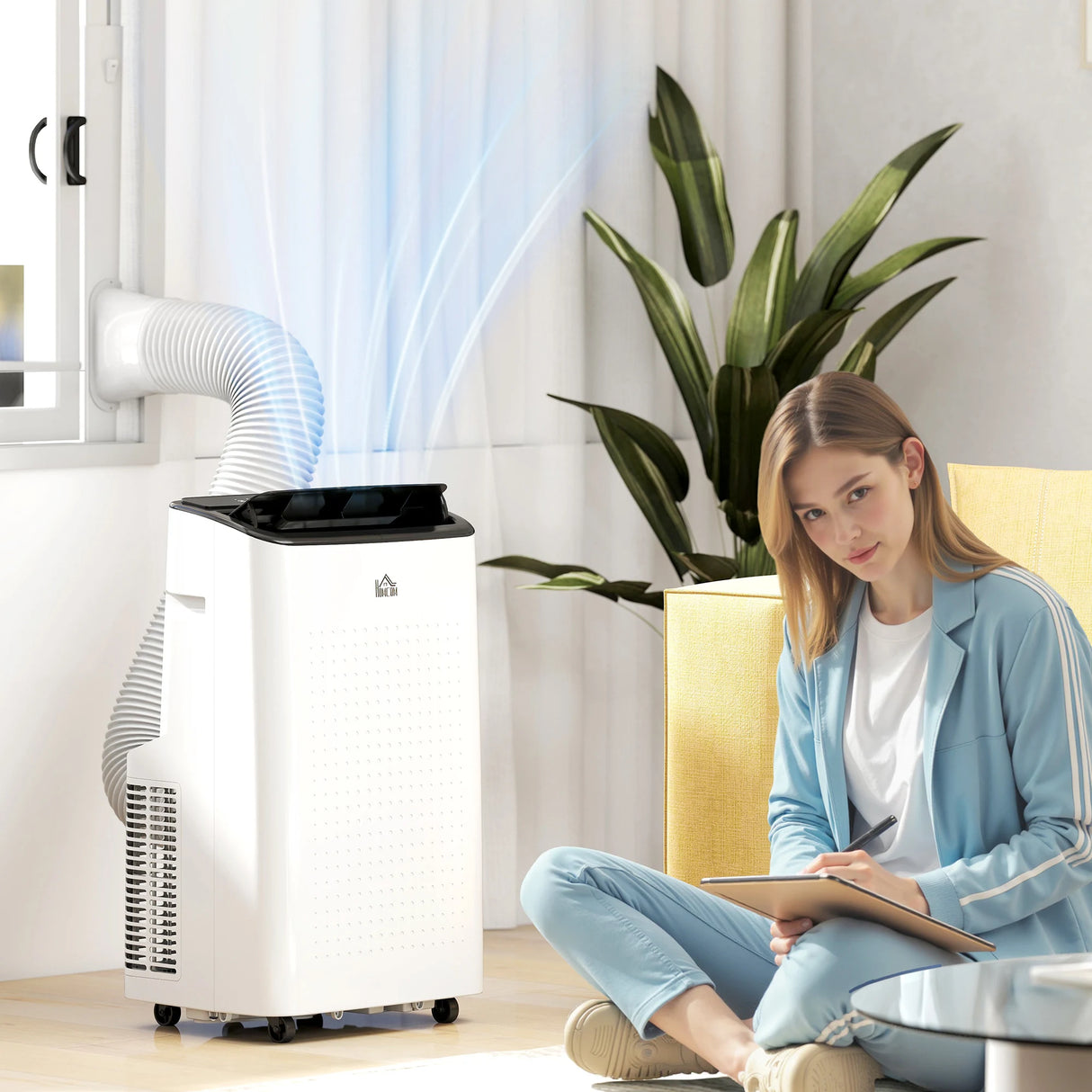 HOMCOM 14000 BTU Mobile Air Conditioner for Room up to 35m2, Smart Home WiFi Compatible, with Dehumidifier, Fan, 24H Timer