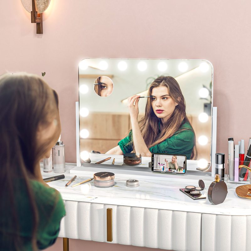 HOMCOM 14 LED bulb Tabletop Makeup Mirror, with Adjustable Settings