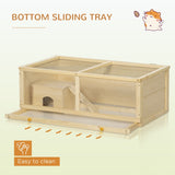 PawHut Wooden Hamster Cage with Sliding Tray, Openable Top, Hut for Syrian Hamsters, Natural Wood