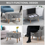 HOMCOM Elegant Velvet Footstool Pouffe Storage Trunk Stool Wood Legs Foot Pads Home Bedroom Hallyway Unique Storage Grey