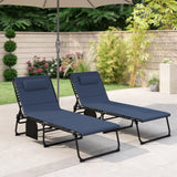 Outsunny Set of Two Reclining Sun Loungers - Dark Blue