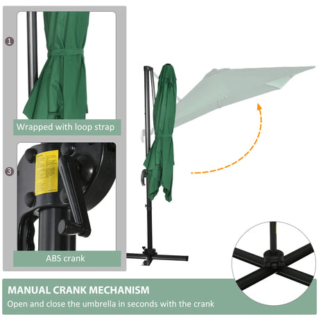 Outsunny Square Umbrella Parasol W/360 Rotation, 245Lx245Wx248H cm-Green