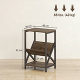 HOMCOM Narrow Side Table, End Table with 3-Tier Storage, V-Shaped Magazine Holder for Living Room, Bedroom, 40 x 30 x 61cm, Oak