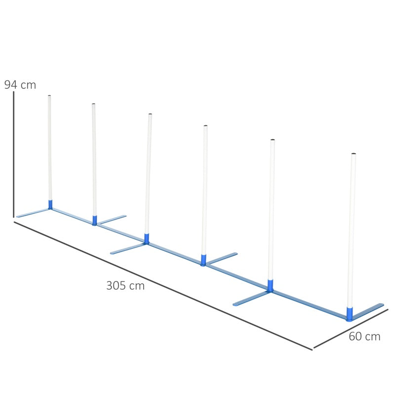 PawHut Dog Agility Equipment Training Adjustable Obstacle Course Set with 6 Weaves Poles Storage Bag for Pet Outdoor Games Exercise