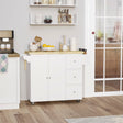 HOMCOM Drop-Leaf Kitchen Island on Wheels with Extendable Rubber Wood Worktop, Rolling Kitchen Storage Trolley, Utility Storage Cart with Drawers & Cabinet for Kitchen, Dining & Living Room, White