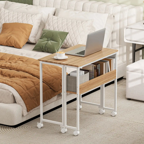 HOMCOM 80 cm Drop Leaf Writing Work Desk - Natural Wood Finish