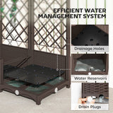 Outsunny Raised Garden Bed with Trellis, Plastic Planter Box with Drainage Holes, Drain Plugs and Water Reservoirs for Climbing Plants, Vegetables, Flowers, Brown