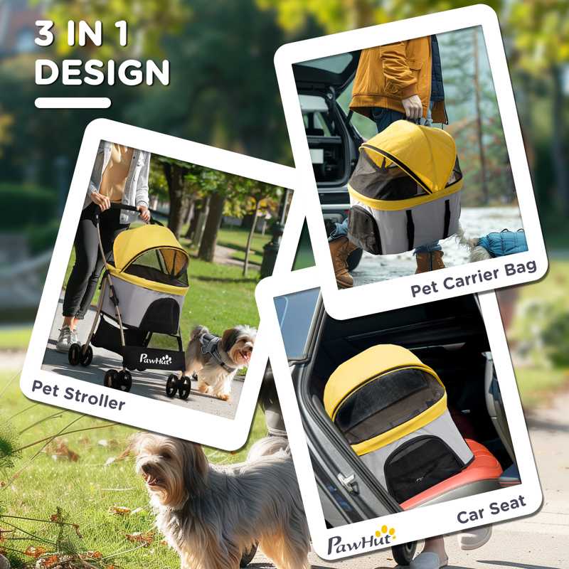 PawHut 3 In 1 Detachable Pet Stroller, for Extra Small and Small Dogs - Yellow