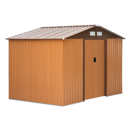 Outsunny 9 x 6ft Metal Garden Shed, Outdoor Storage Tool House with Ventilation Slots, Foundation Kit and Lockable Double Doors, Yellow