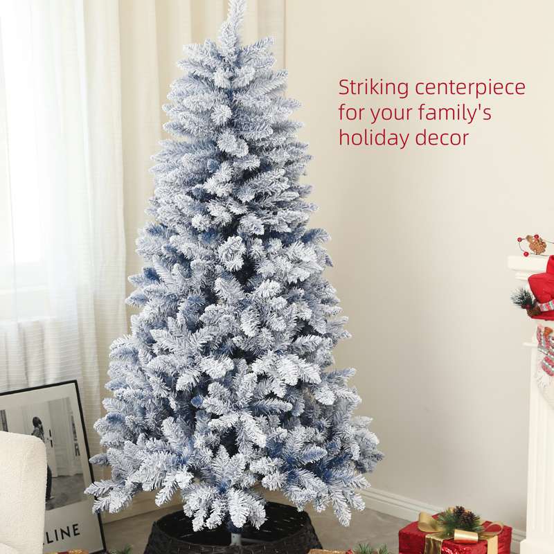 HOMCOM 5ft Flocked Artificial Christmas Tree with 450 Snow Frosted Tips, Metal Stand, Snowy Hinged Xmas Tree, Blue