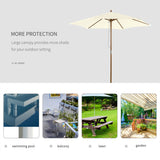 Outsunny 2.5m Patio Umbrella, Wood Garden Parasol, Sun Shade with 6 Ribs and Top Vent for Outdoor, White