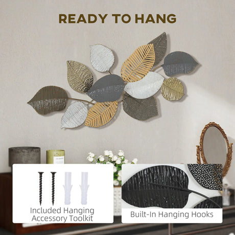HOMCOM Metal Wall Art, Modern Hanging Wall Decor with Unique Leaf Design for Living Room Bedroom Entryway